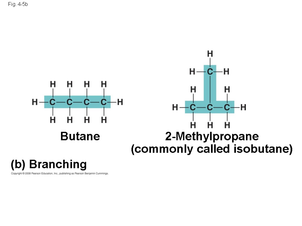 Fig. 4-5b (b) Branching Butane 2-Methylpropane (commonly called isobutane)